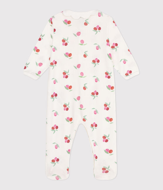 Pyjama bébé en coton avec col pétale fruits blanc MARSHMALLOW/blanc MULTICO