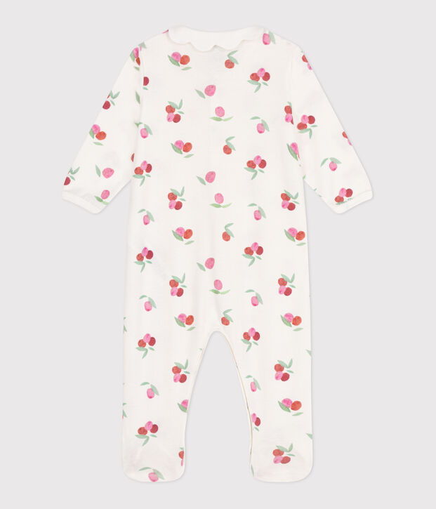 Pyjama b&eacute;b&eacute; en coton avec col p&eacute;tale fruits blanc/multicouleur