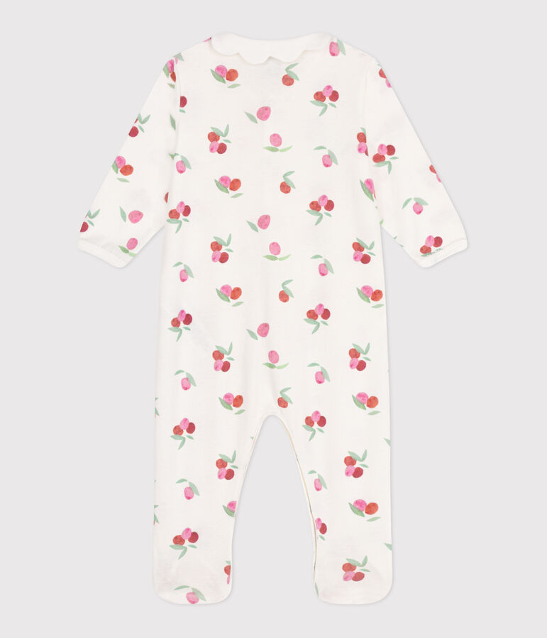 Pyjama b&eacute;b&eacute; en coton avec col p&eacute;tale fruits blanc MARSHMALLOW/blanc MULTICO