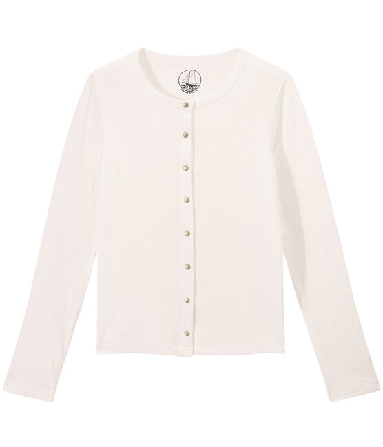 Cardigan femme en tubique extrafin blanc MARSHMALLOW