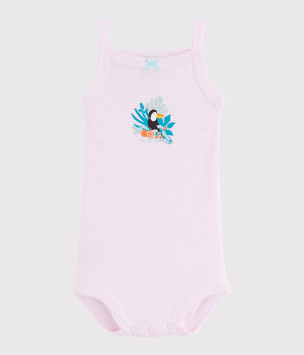 Body &agrave; bretelles b&eacute;b&eacute; fille rose/blanc