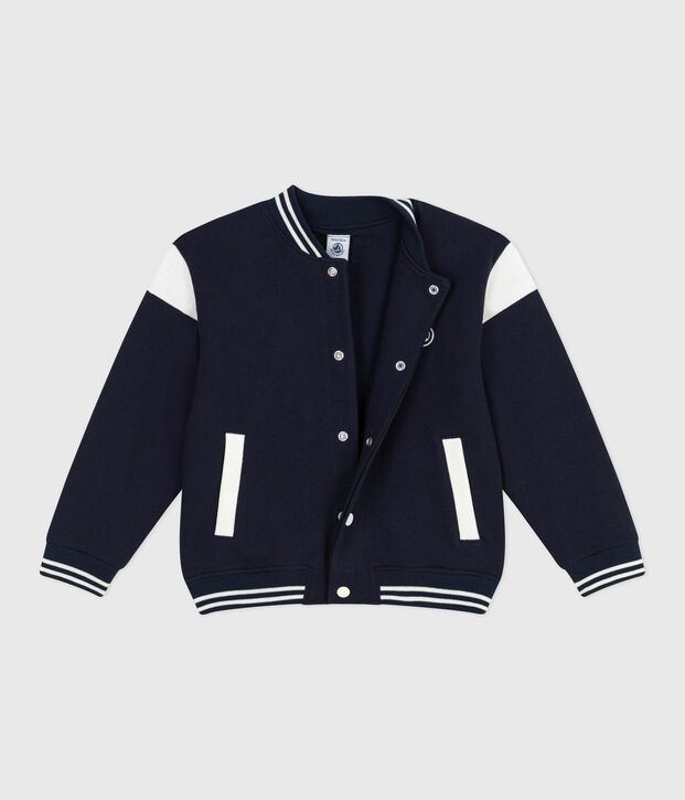 Veste teddy enfant en coton uni bleu marine