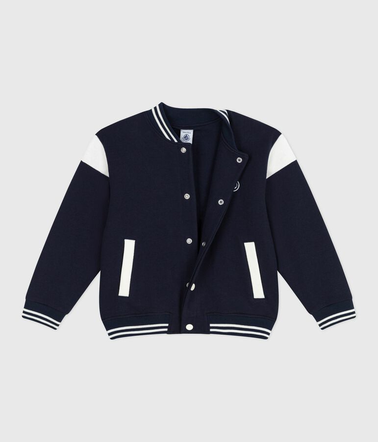 Veste teddy enfant en coton uni bleu SMOKING