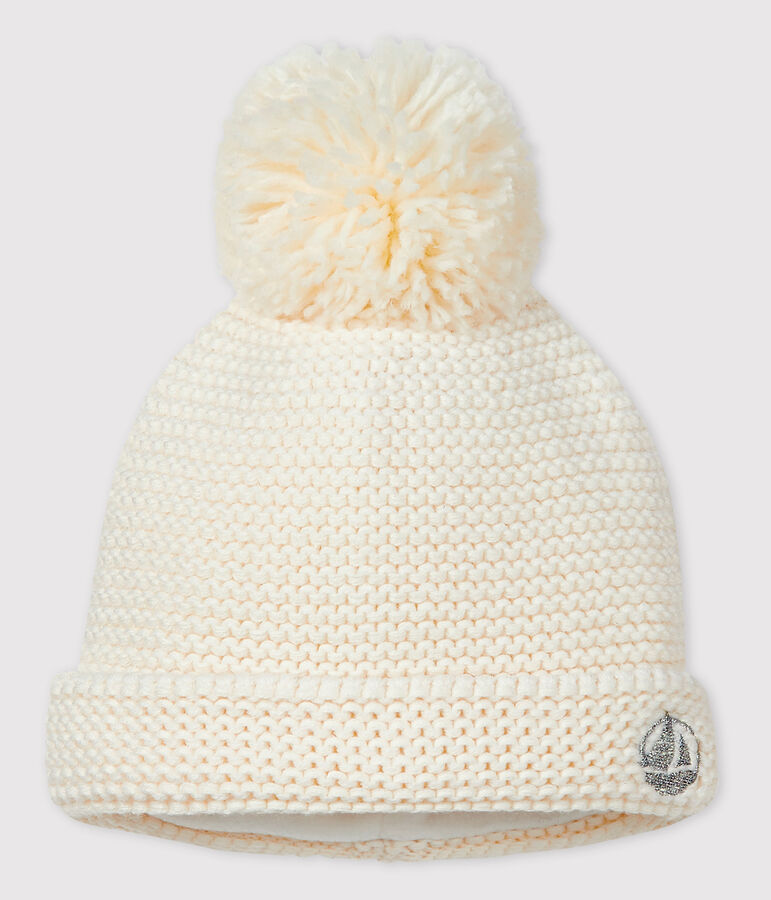 Bonnet &agrave; pompom b&eacute;b&eacute; fille/gar&ccedil;on blanc MARSHMALLOW