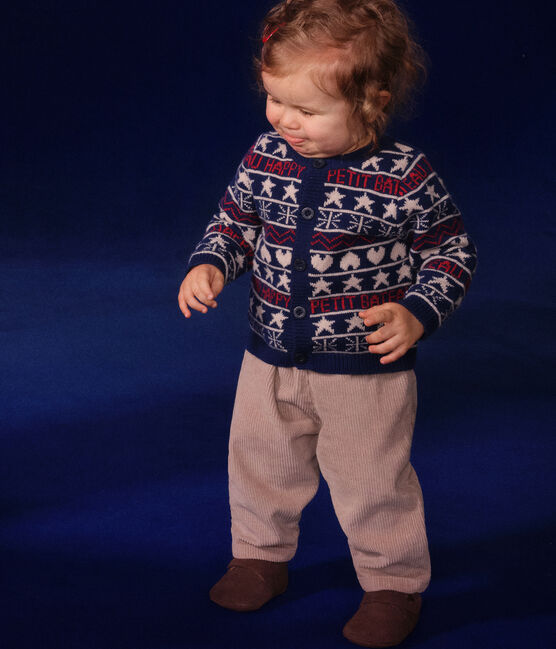 Cardigan en tricot contenant de la laine bébé bleu MEDIEVAL/blanc MULTICO