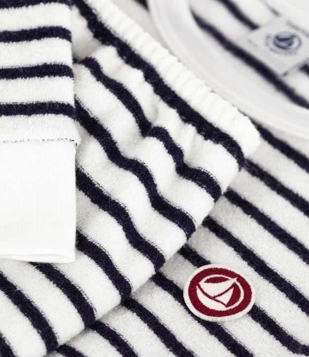 Pyjama enfant en coton &eacute;ponge &agrave; rayures bleu/bleu