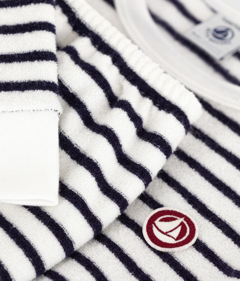 Pyjama enfant en coton &eacute;ponge &agrave; rayures bleu MILK/ SOIR