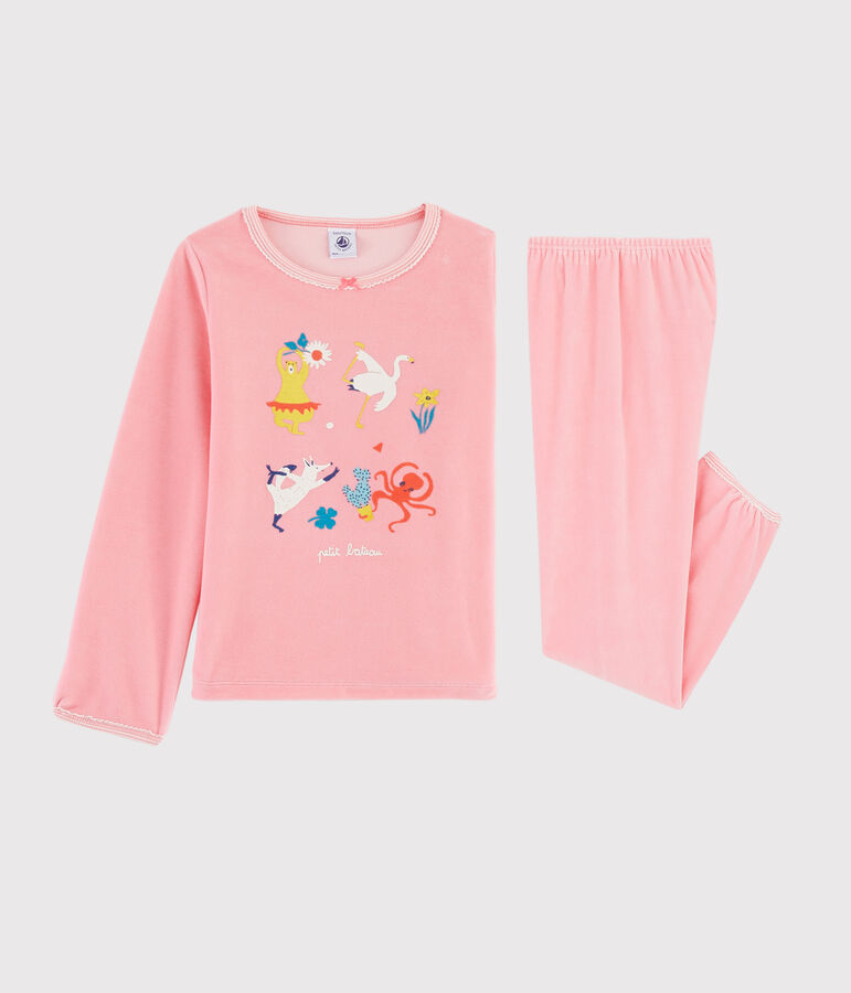Pyjama rose animaux yoga petite fille en velours rose GRETEL