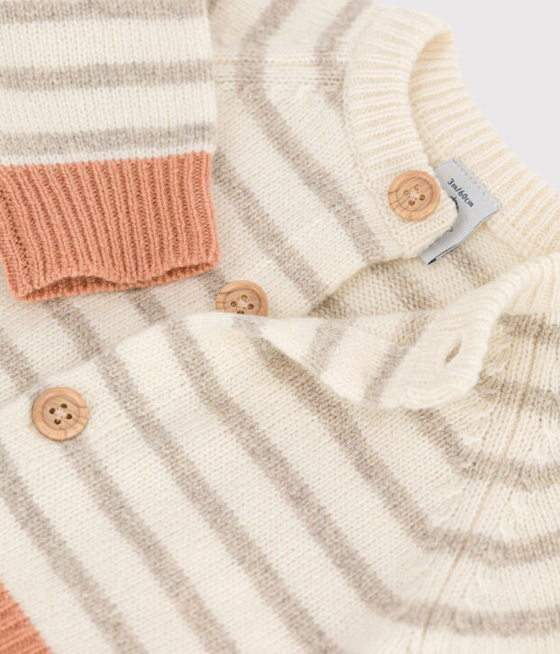 Cardigan &agrave; rayures b&eacute;b&eacute; en tricot laine blanc/multicouleur