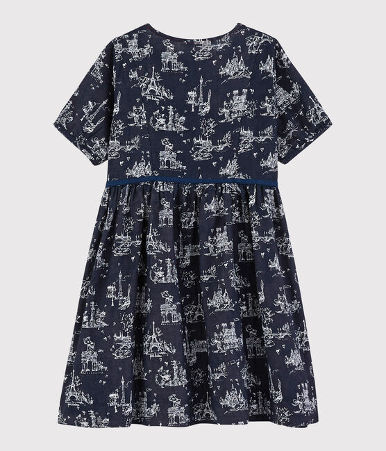 Robe manches courtes en tubique enfant fille bleu SMOKING/blanc ECUME