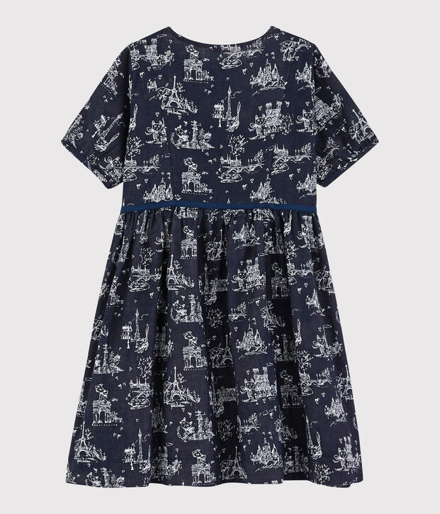 Robe manches courtes en tubique enfant fille bleu/blanc