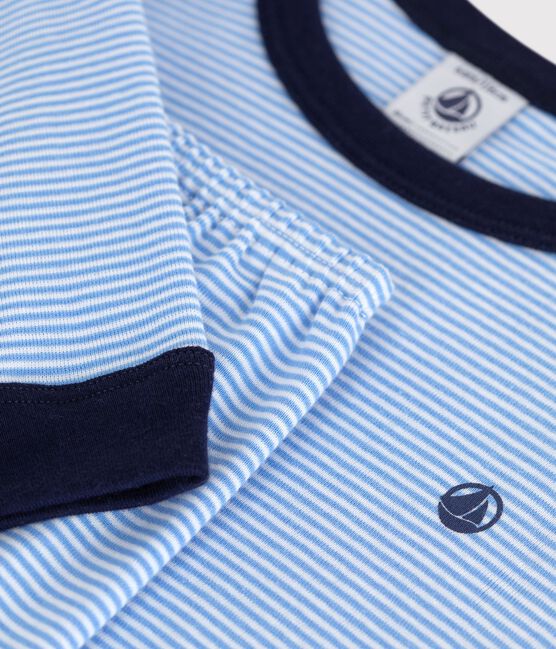 Pyjama enfant en coton à rayures bleu EDNA/blanc MARSHMALLOW