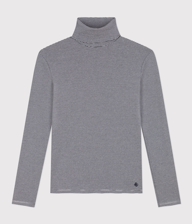 Tee-shirt col roul&eacute; L'ICONIQUE en coton Femme bleu SMOKING/blanc MARSHMALLOW