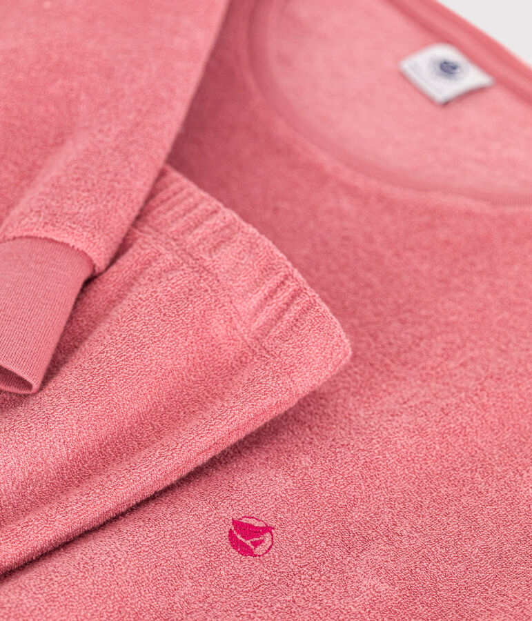 Pyjama en bouclette &eacute;ponge gratt&eacute;e unie femme rose ROSEWOOD
