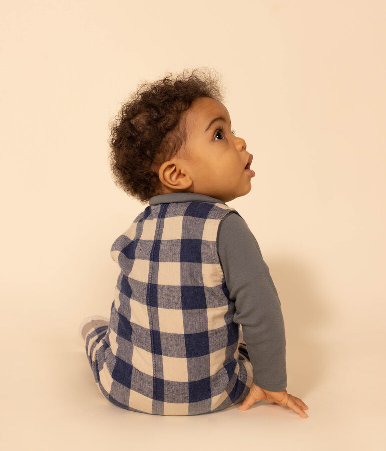 Combinaison sans manche en flanelle b&eacute;b&eacute; bleu/&eacute;cru