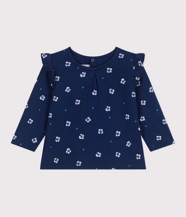 Blouse b&eacute;b&eacute; manches longues en coton, imprime&eacute; fleurie bleu/multicouleur