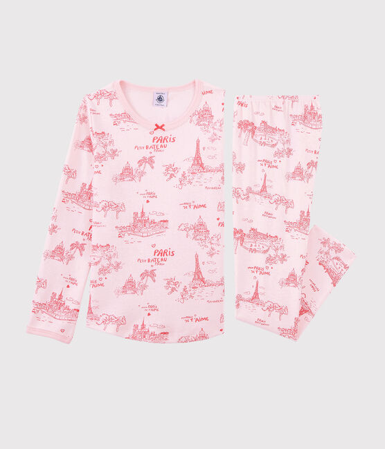 Pyjama toile de Jouy Paris petite fille en coton rose FLEUR/rose GROSEILLER