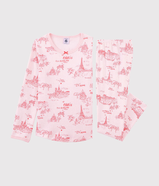 Pyjama toile de Jouy Paris petite fille en coton rose/rose