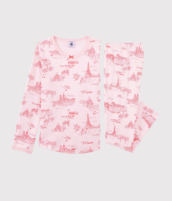 Pyjama toile de Jouy Paris petite fille en coton rose FLEUR/rose GROSEILLER