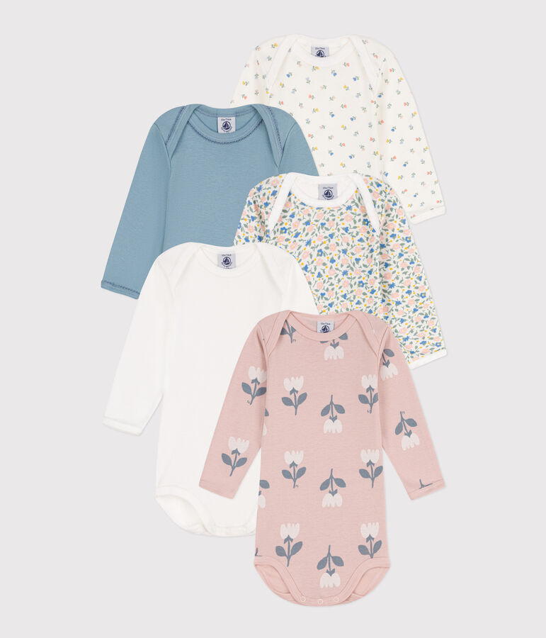 Lot de 5 bodies manches longues fleurs en coton variante 1