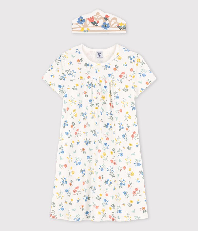 Chemise de nuit manches courtes &agrave; fleurs petite fille en coton blanc/multicouleur