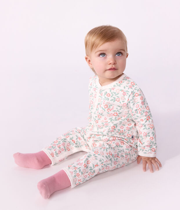 Pyjama b&eacute;b&eacute; en molleton sans pieds imprim&eacute; &agrave; fleurs blanc/multicouleur