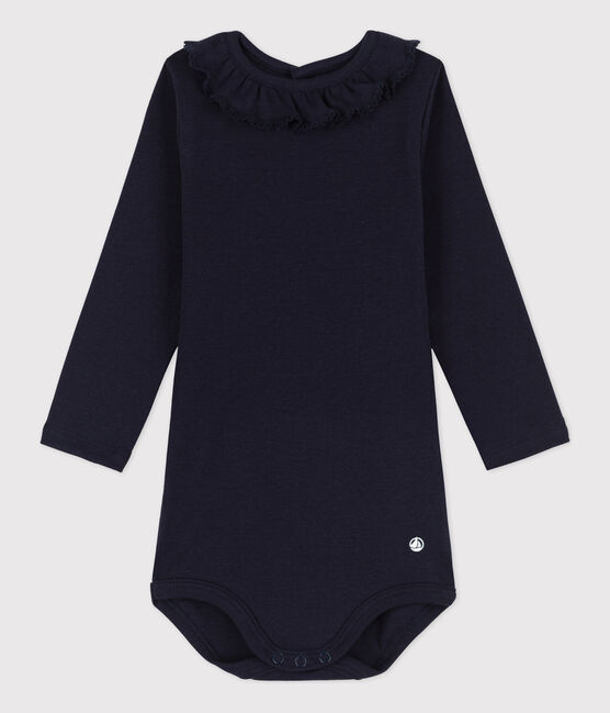 Body manches longues bébé à collerette en coton bleu SMOKING