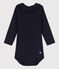 Body manches longues bébé à collerette en coton bleu SMOKING
