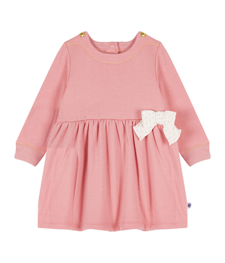 Robe manches longues b&eacute;b&eacute; fille en maille velours rose
