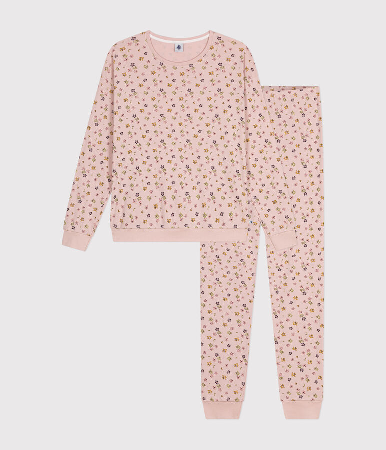 Pyjama en coton imprim&eacute; floral femme rose SALINE/blanc MULTICO