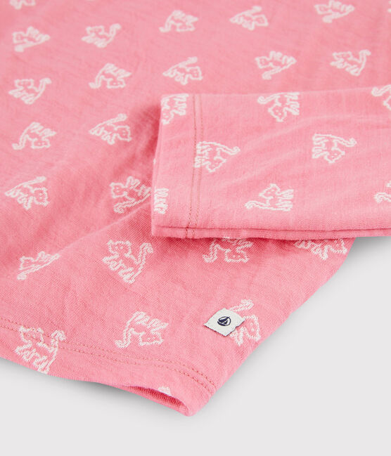 Pyjama jacquard chats petite fille en laine et coton rose CHEEK/blanc MARSHMALLOW