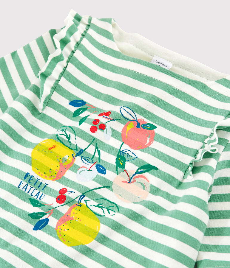 Tee-shirt manches courtes en jersey enfant fille vert/blanc
