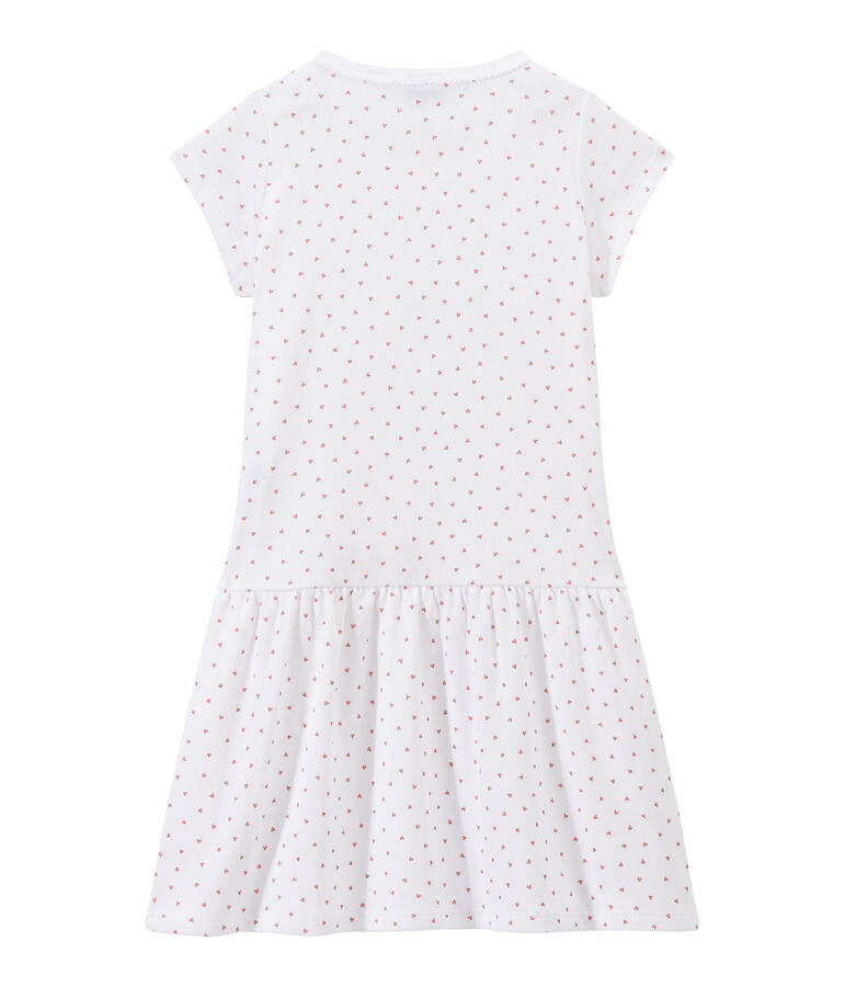 Chemise de nuit fille imprim&eacute;e c&oelig;urs blanc ECUME/rose ROSE