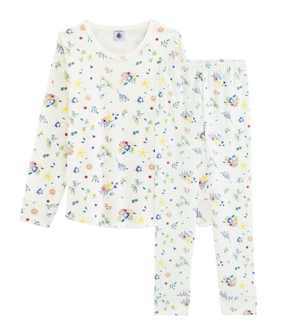 Pyjama petite fille en côte blanc MARSHMALLOW/blanc MULTICO