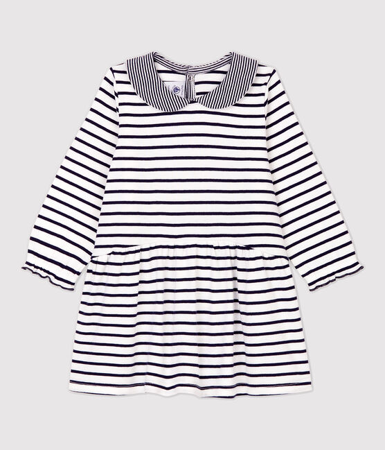 Robe rayée en coton bébé. blanc MARSHMALLOW/bleu SMOKING