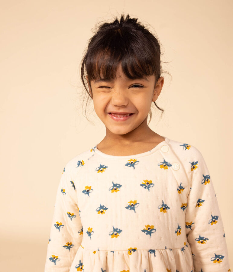 Robe manches longues en tubique imprim&eacute; enfant fille &eacute;cru/multicouleur