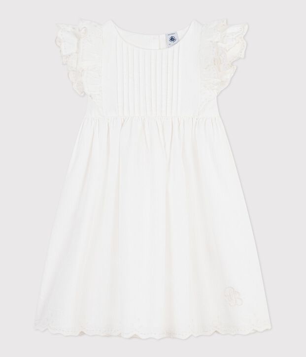 Robe enfant en coton manches courtes unie blanc