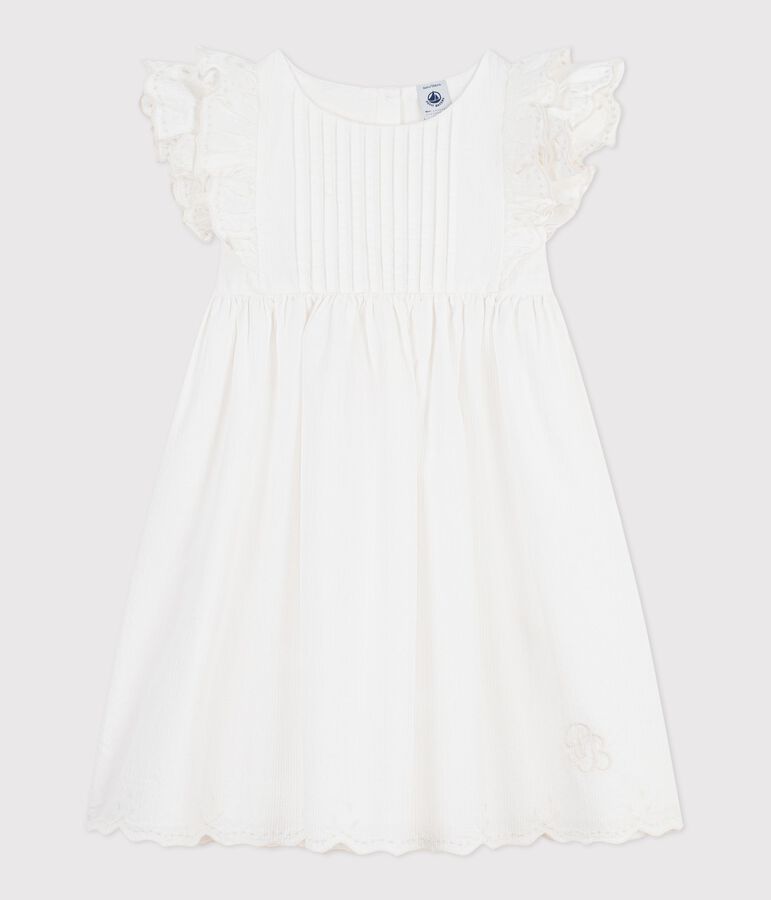 Robe enfant en coton manches courtes unie blanc ECUME