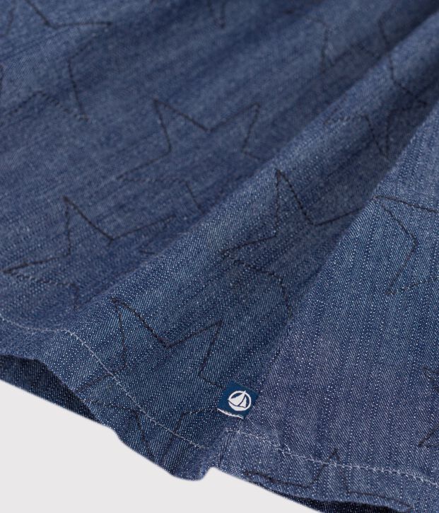 Jupe courte en denim uni motif &eacute;toiles bleu