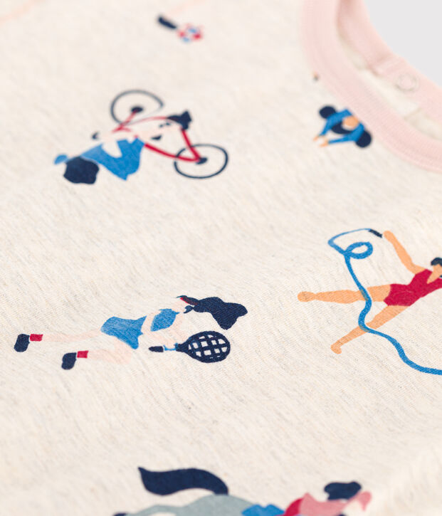 Robe manches courtes en jersey fin b&eacute;b&eacute; beige/multicouleur