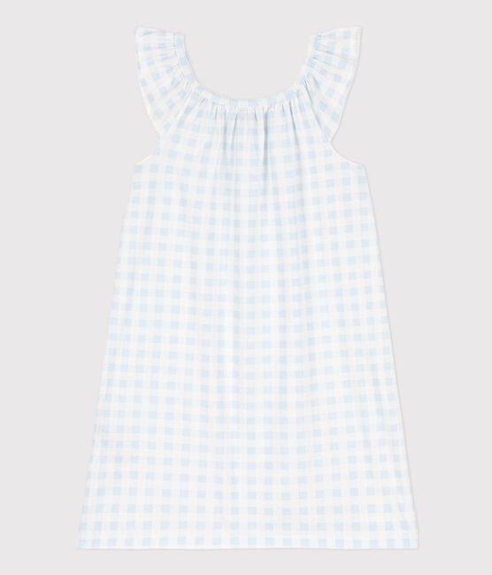 Chemise de nuit imprimé vichy en coton fin petite fille bleu MARSHMALLOW/blanc GOMME
