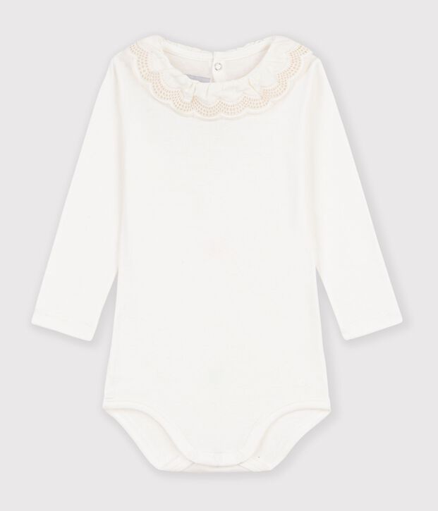 Body b&eacute;b&eacute; en coton uni &agrave; col blanc