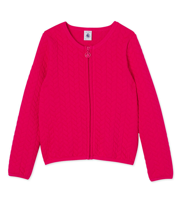 Cardigan fille en tubique matelass&eacute; rose Flashy
