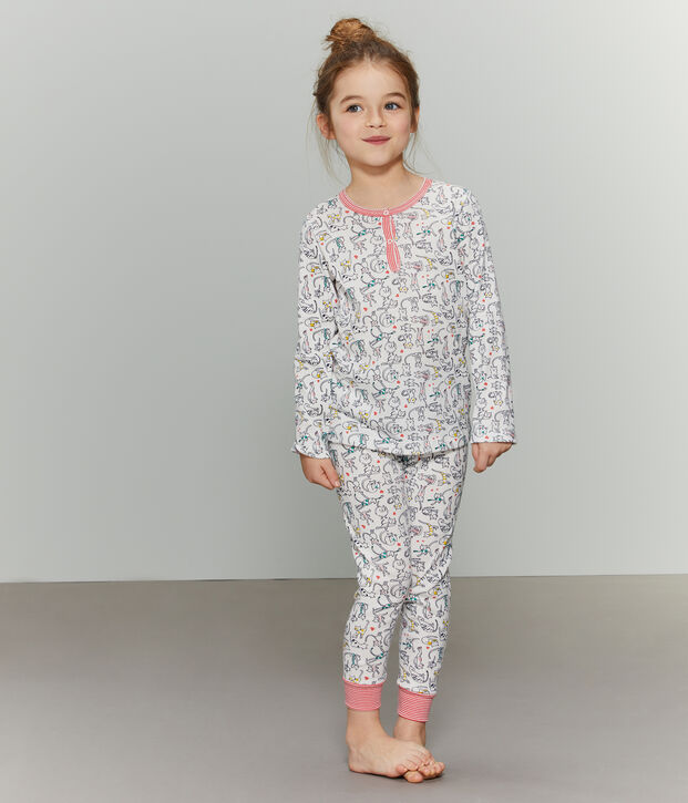 Pyjama en c&ocirc;te blanc/multicouleur