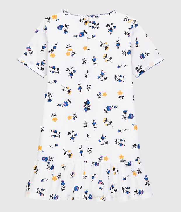 Robe manches courtes en coton enfant fille blanc/multicouleur