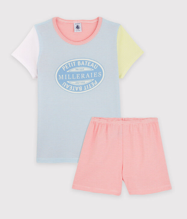 Pyjacourt milleraies color&eacute;s petite fille en coton bleu/multicouleur