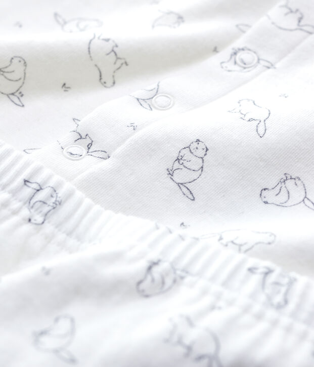Ensemble 2 pi&egrave;ces imprim&eacute; marmottes b&eacute;b&eacute; en coton biologique blanc/gris