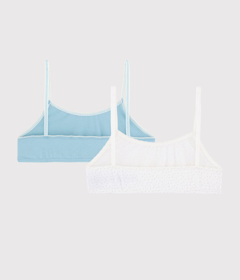 Lot de 2 brassi&egrave;res pois argent petite fille en coton biologique  et elasthanne multicouleur