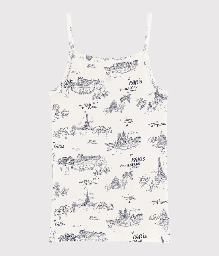 Chemise &agrave; bretelles en coton imprim&eacute; Femme blanc/bleu