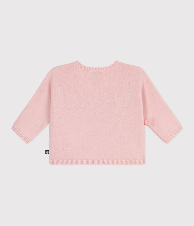 Brassi&egrave;re b&eacute;b&eacute; cache-c&oelig;ur ajour&eacute;e en tricot laine et coton rose clair